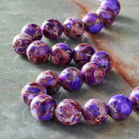 Purple Dyed Imperial Jasper Round Beads by Bead Landing